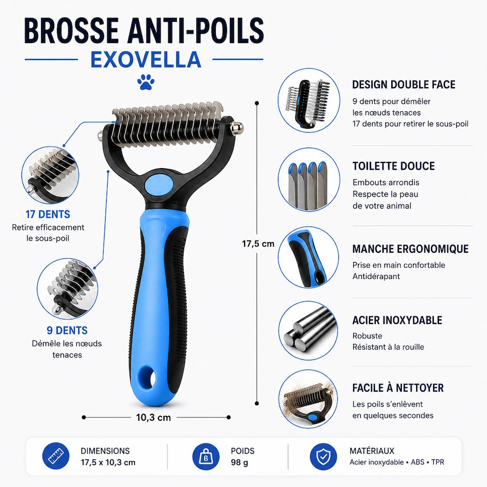 Brosse Exovella – Retirez les poils morts sans douleur